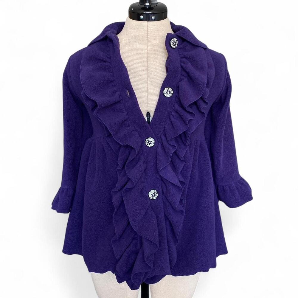 Mack & Co purple ruffle coat with button-up front, size girls 6